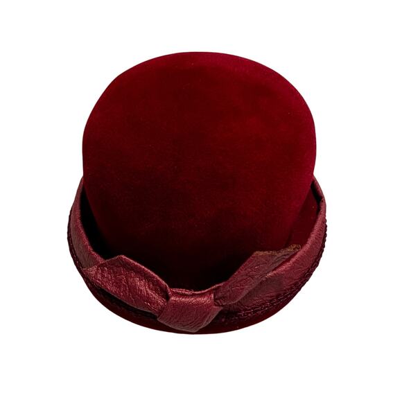 Vintage burgundy red felted wool bucket hat rolled brim Union Label bow trim - Picture 3 of 9